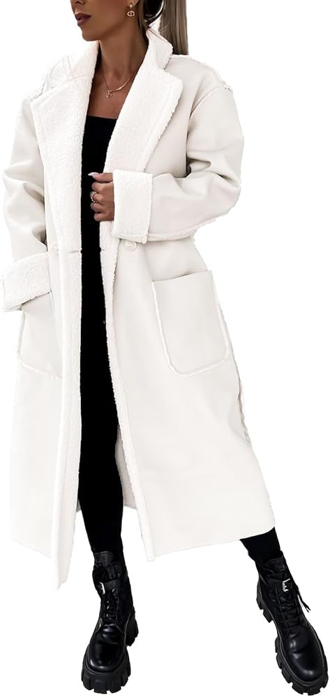 Sexyshine Women's Faux Shearing Long Jacket Moto Bomber Sherpa-Lined Winter Faux Leather Coat Out... | Amazon (US)