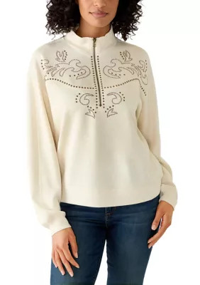 Women's Long Sleeve Freeflow Seamed 1/4 Zip Pullover with Studs | Belk