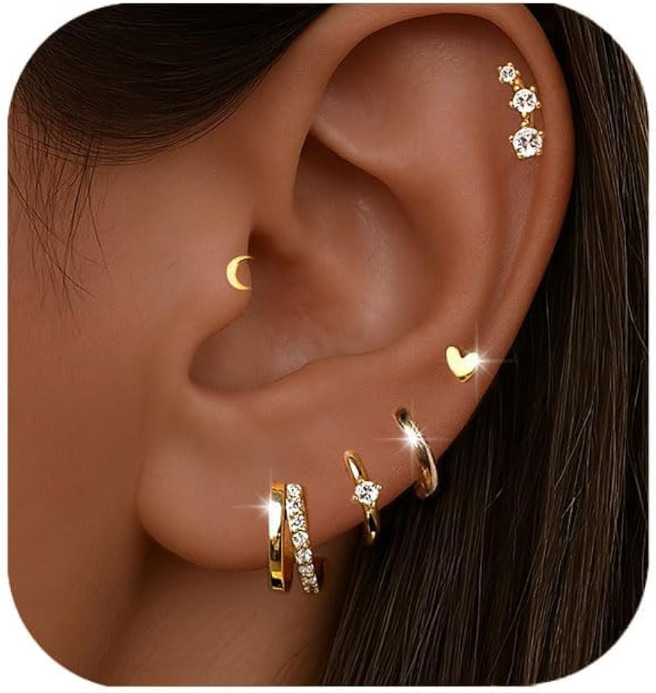 Small Gold Hoop Earrings for Women Dainty Gold Earrings, 14K Gold Plated Hypoallergenic Stud Earr... | Amazon (US)
