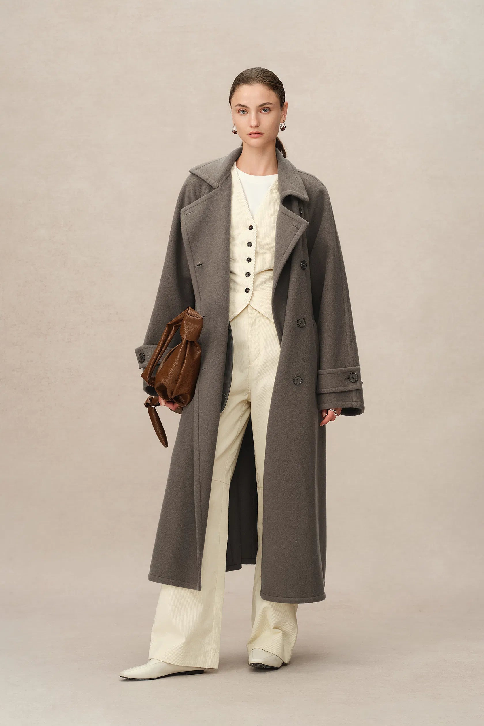 Francis Long Wrap Coat in Silk-Wool Blend | Fabrique