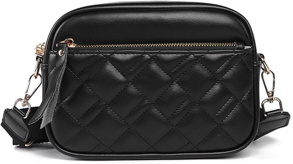 Quilted Crossbody Bags for Women, Vegan Leather, Small Shoulder Handbags with Wide Strap | Amazon (US)