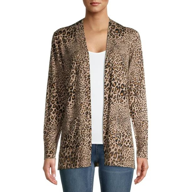 Time and Tru Women's Open Front Leopard Cardigan Sweater | Walmart (US)