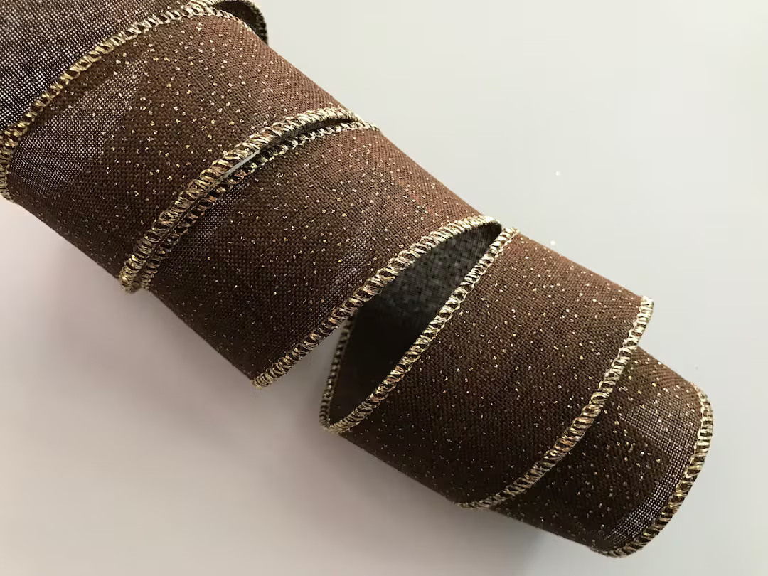 Christmas Ribbon, Brown and Gold, 1 1/2" Wide, Wired Edge Ribbon for Wreaths, Bows, Home Decor, C... | Etsy (US)