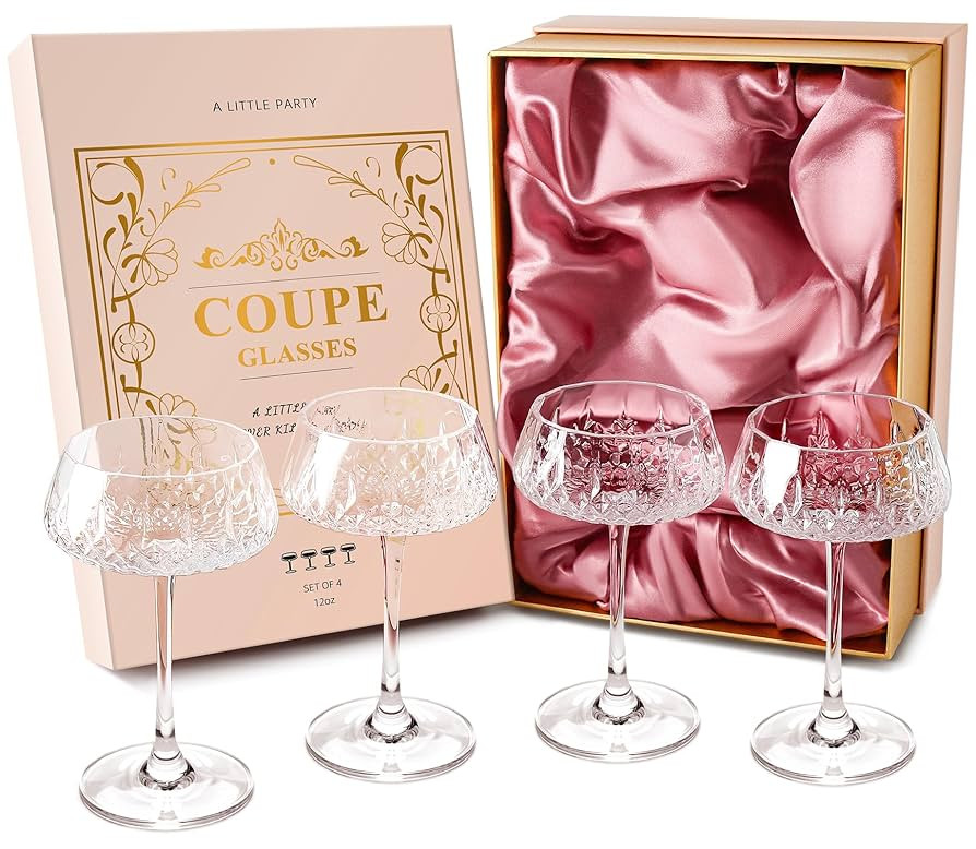 Coupe Glasses, Martini Glasses Set of 4, Vintage Champagne Coupe Glasses, 8oz Large Martini Glass... | Amazon (US)