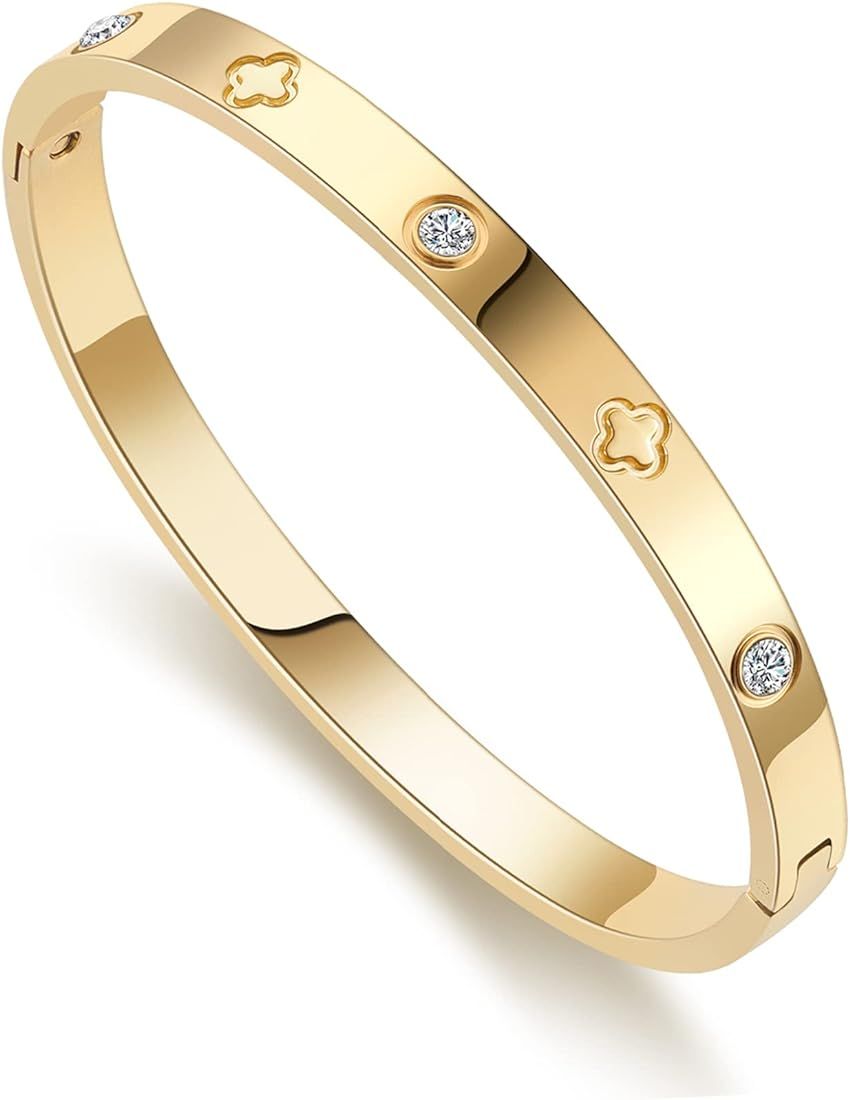 Gold Bracelets for Women 14K Gold Plated Friendship Bracelets Bangle with Cubic Zirconia Stones S... | Amazon (US)