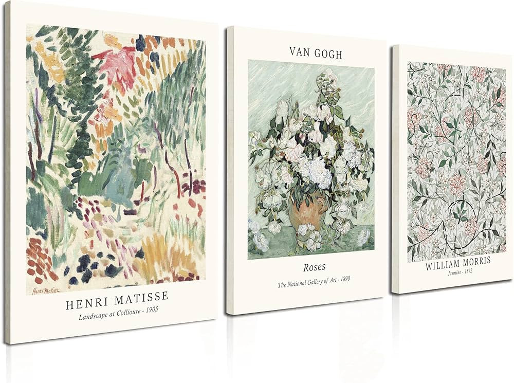 Induslyfe Framed Sage Green Vintage Wall Art Canvas Decor Set of 3, Matisse Wall Art Prints Poste... | Amazon (US)