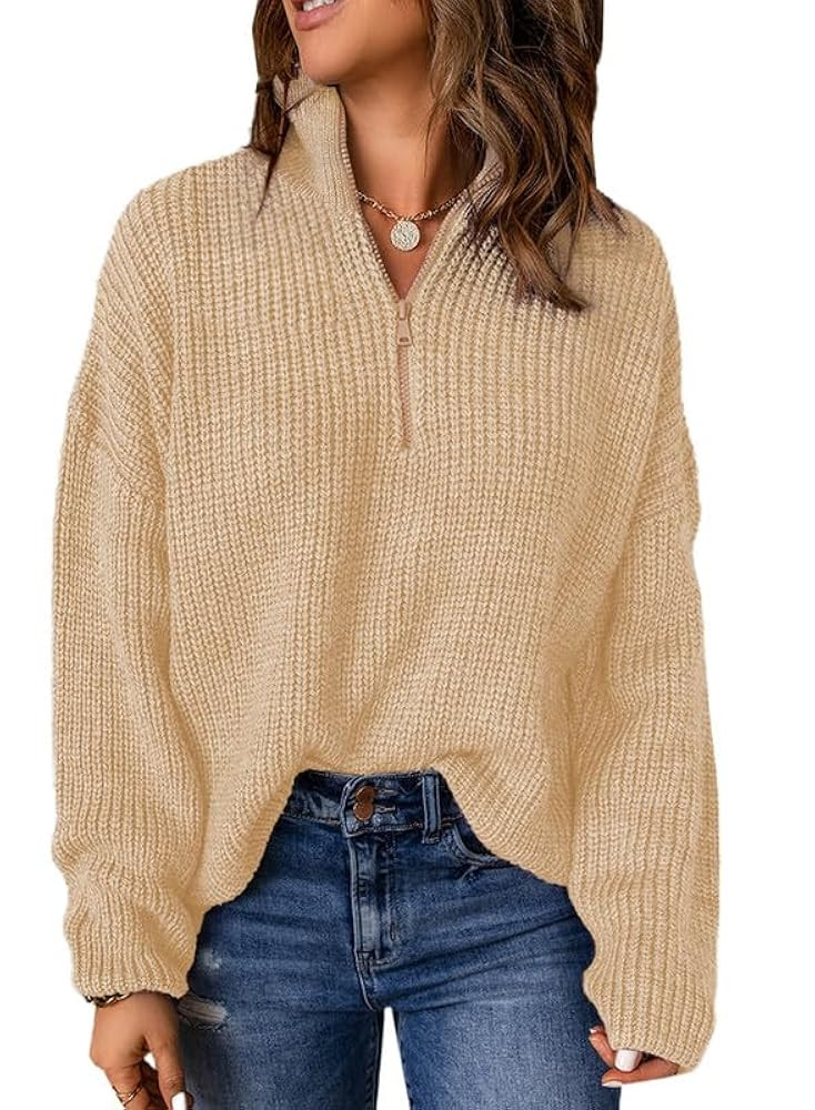 EVALESS Quarter Zip Sweaters for Women Waffle Kint Long Sleeve Pullover Sweater Business Casual O... | Amazon (US)