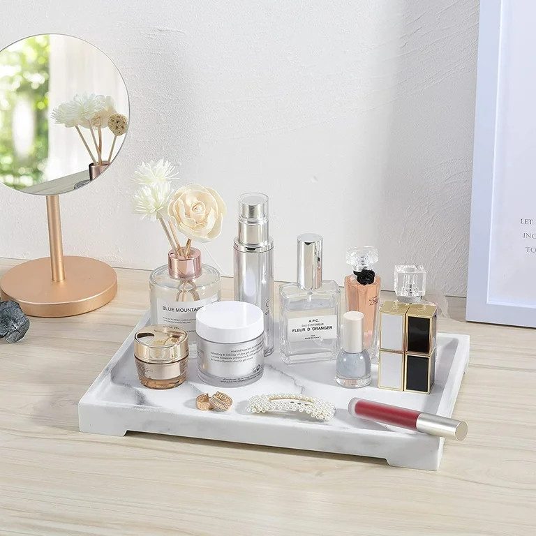 Luxspire Vanity Tray, Bathroom Tray For Counter, Resin Gravel White Marble Vanity Tray-Large, Per... | Walmart (US)