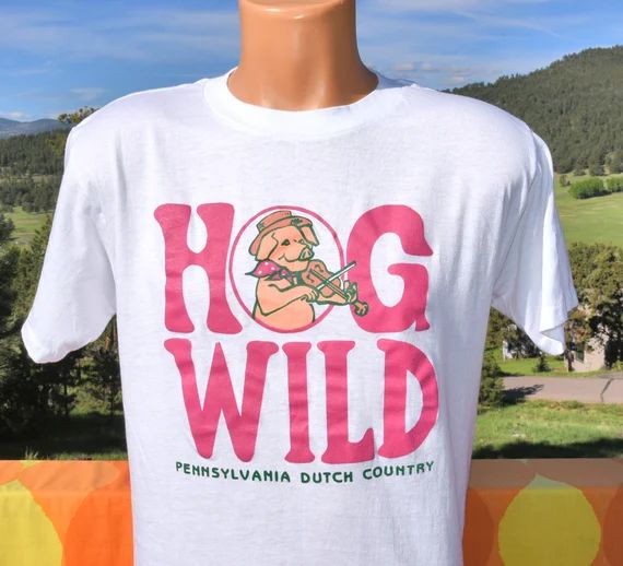 vintage 80s tee HOG WILD pennsylvania dutch pig t-shirt Large XL | Etsy (US)