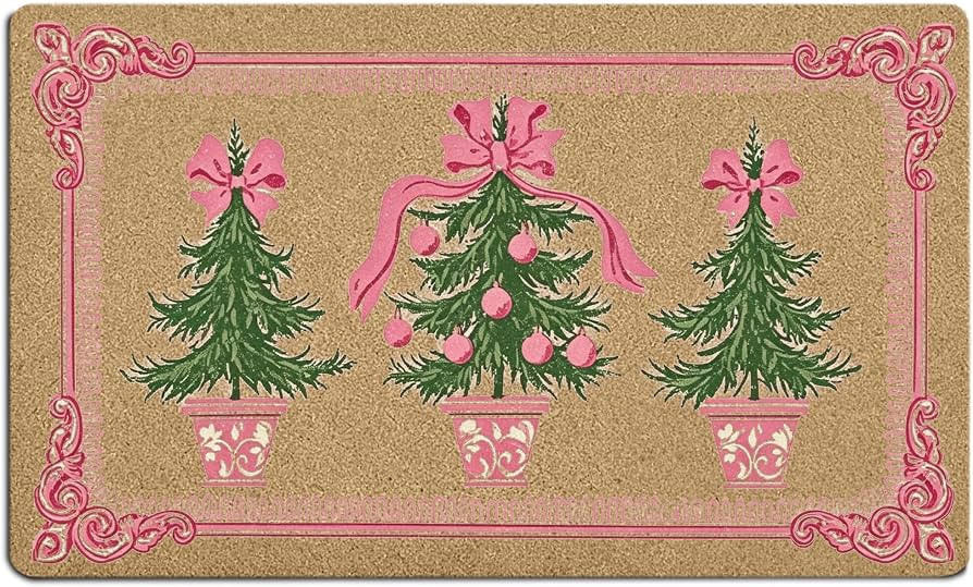 Pink Chinoiserie Christmas Tree Coir Door Mat, 17x30 Inch | Amazon (US)