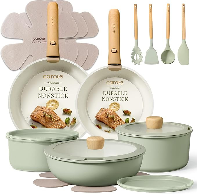 CAROTE Pots and Pans Set, Nonstick Cookware Set Detachable Handle, 19pcs Induction Kitchen Cookwa... | Amazon (US)