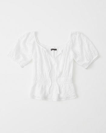 Womens Short-Sleeve Eyelet Blouse | Womens Clearance | Abercrombie.com | Abercrombie & Fitch US & UK