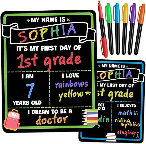 First Day of School Sign Board with Liquid Chalk Markers - 14”x11” Double-Sided & Reusable - ... | Amazon (US)