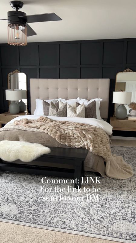 Bedroom decor, bed, pillows, blankets, bench, mirror, lamp, rug, ceiling fan 

#LTKFind #LTKstyletip #LTKhome