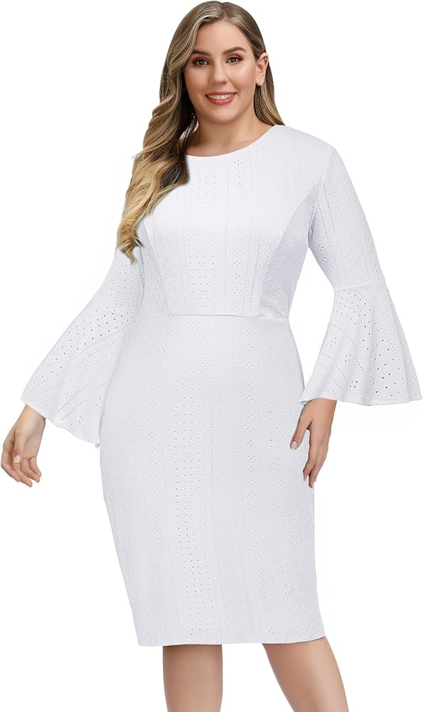 Hanna Nikole Women Plus Size Ruffle Bell Sleeve Flounce Cocktail Pencil Dress | Amazon (US)