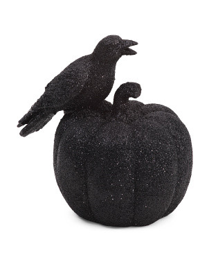 8.5in Glitter Pumpkin With Crow | TJ Maxx