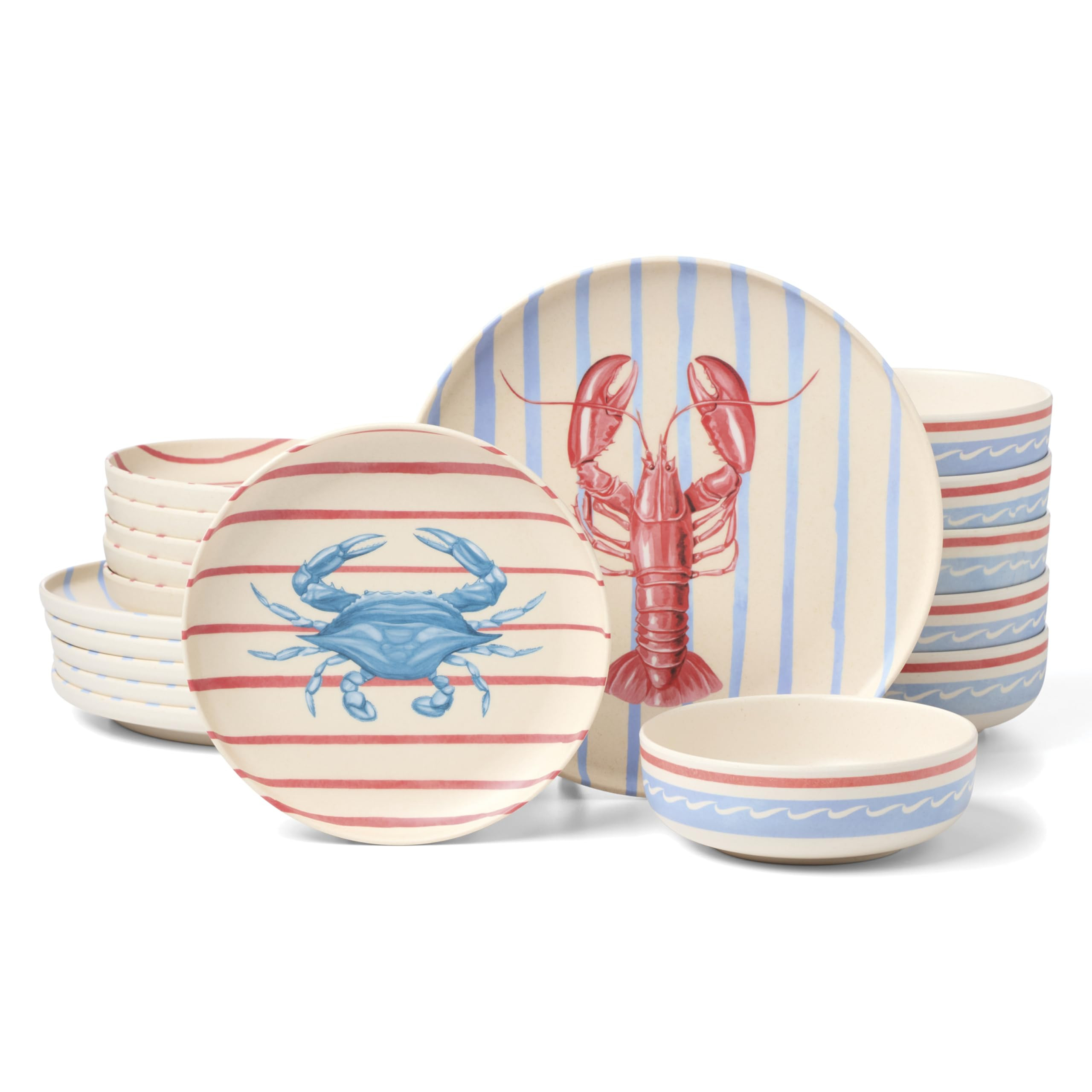 Oneida Dinnerware Sets, 24 Seven Melamine Wharfside 18-Piece Dinnerware Set, Set for 6, Service For 6, Melamine Material, Dishwasher Safe, Plates And Bowls, Dinner Dishes, Kitchen (Assorted, 18 Piece) | Amazon (US)