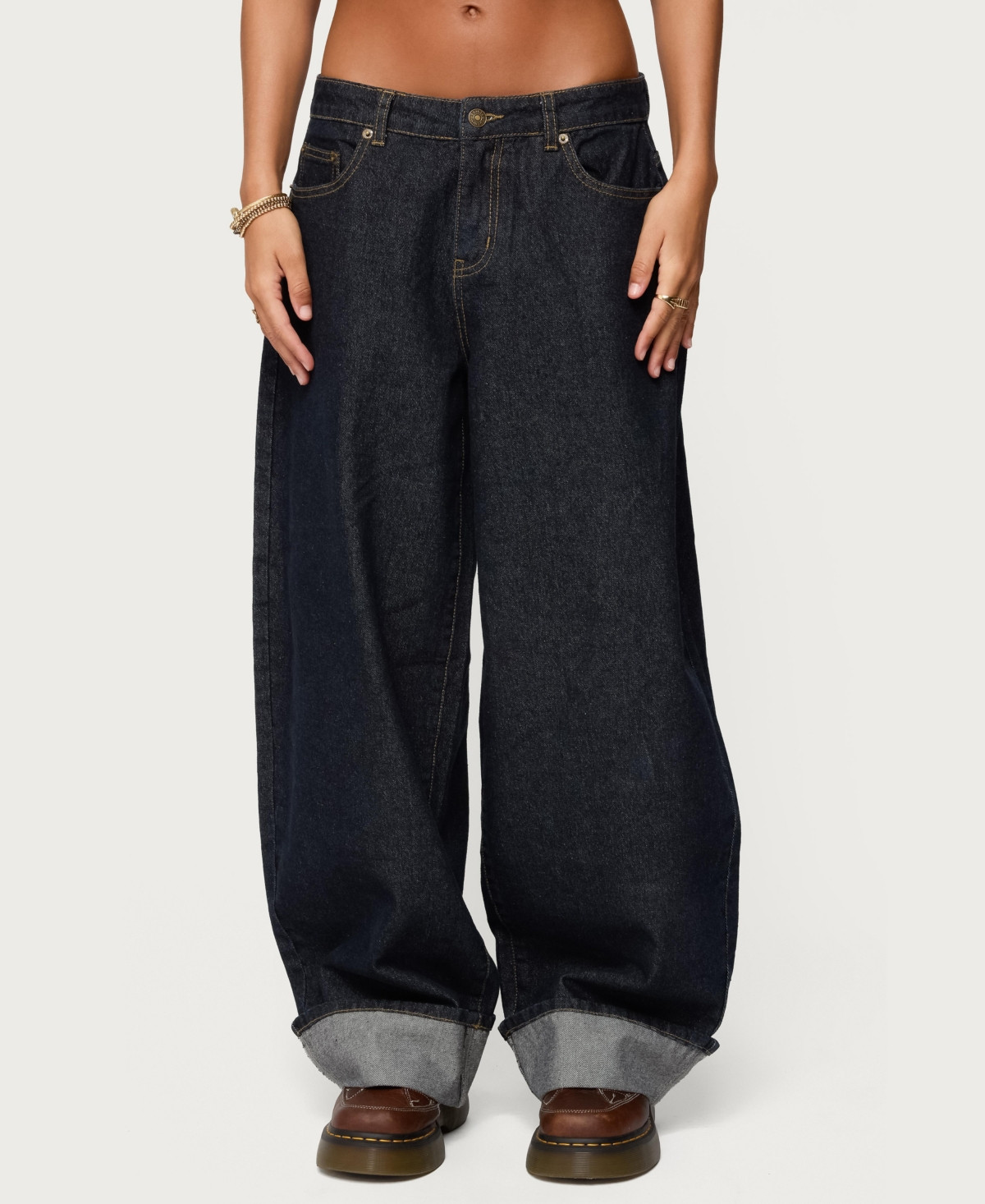 Edikted Women's Kella Extra Oversized Low Rise Jeans - Indigo-blue-raw-washed | Macy's