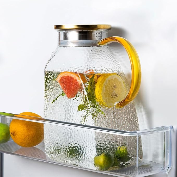 Glass Pitcher With Lid and Spout, 1.8 Liter 60 oz Glass Pitchers With Handle And Lid, Jug Water P... | Amazon (US)