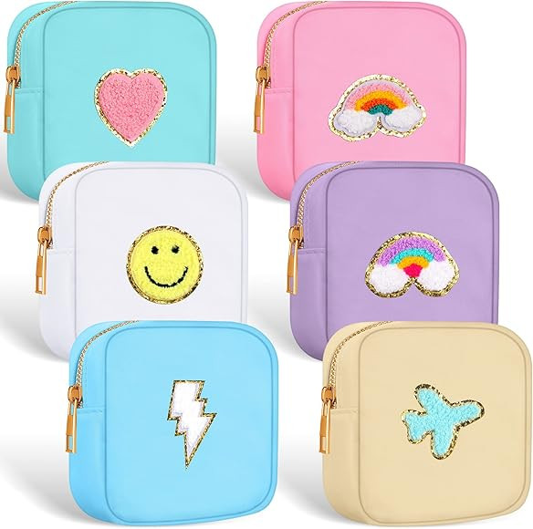 6 Pcs Preppy Patch Cute Makeup Bags Toiletry Bags Skincare Bag Chenille Letter Nylon Bag Organize... | Amazon (US)