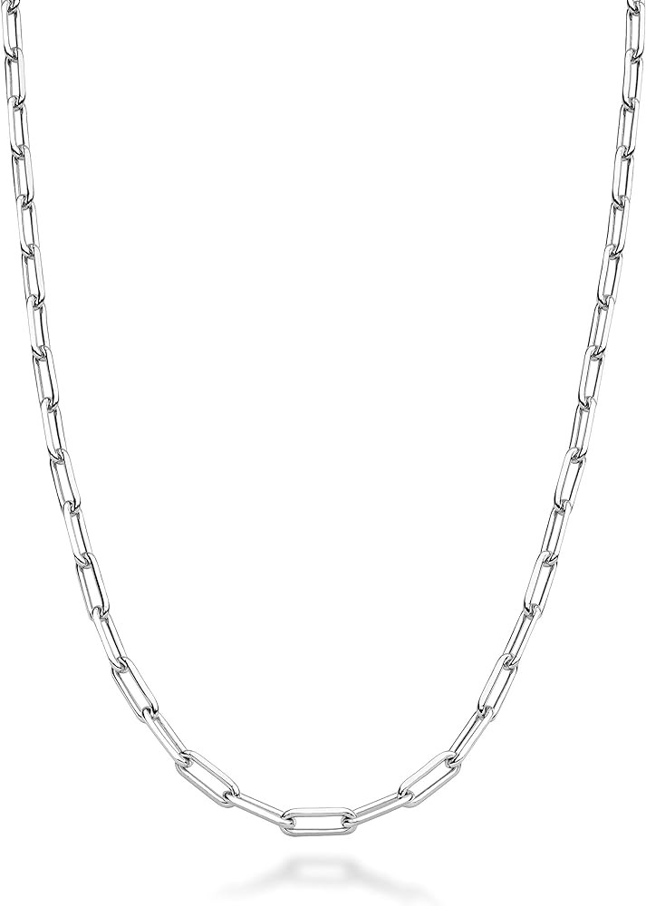 Miabella Solid 925 Sterling Silver Italian 2.5mm Paperclip Link Chain Necklace for Women Men, Mad... | Amazon (US)