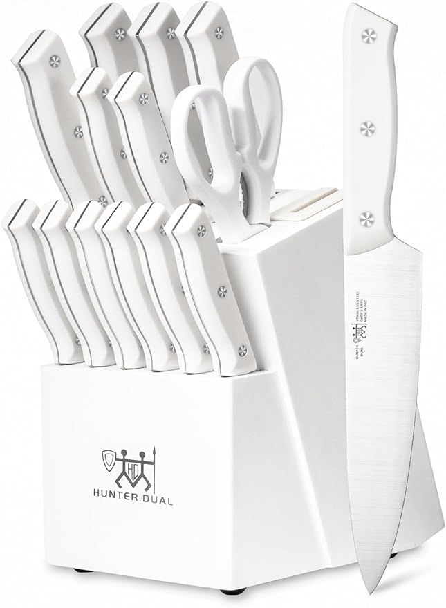 HUNTER.DUAL Knife Set, 15 Piece Kitchen Knife Set with Block Self Sharpening, Dishwasher Safe, An... | Amazon (US)