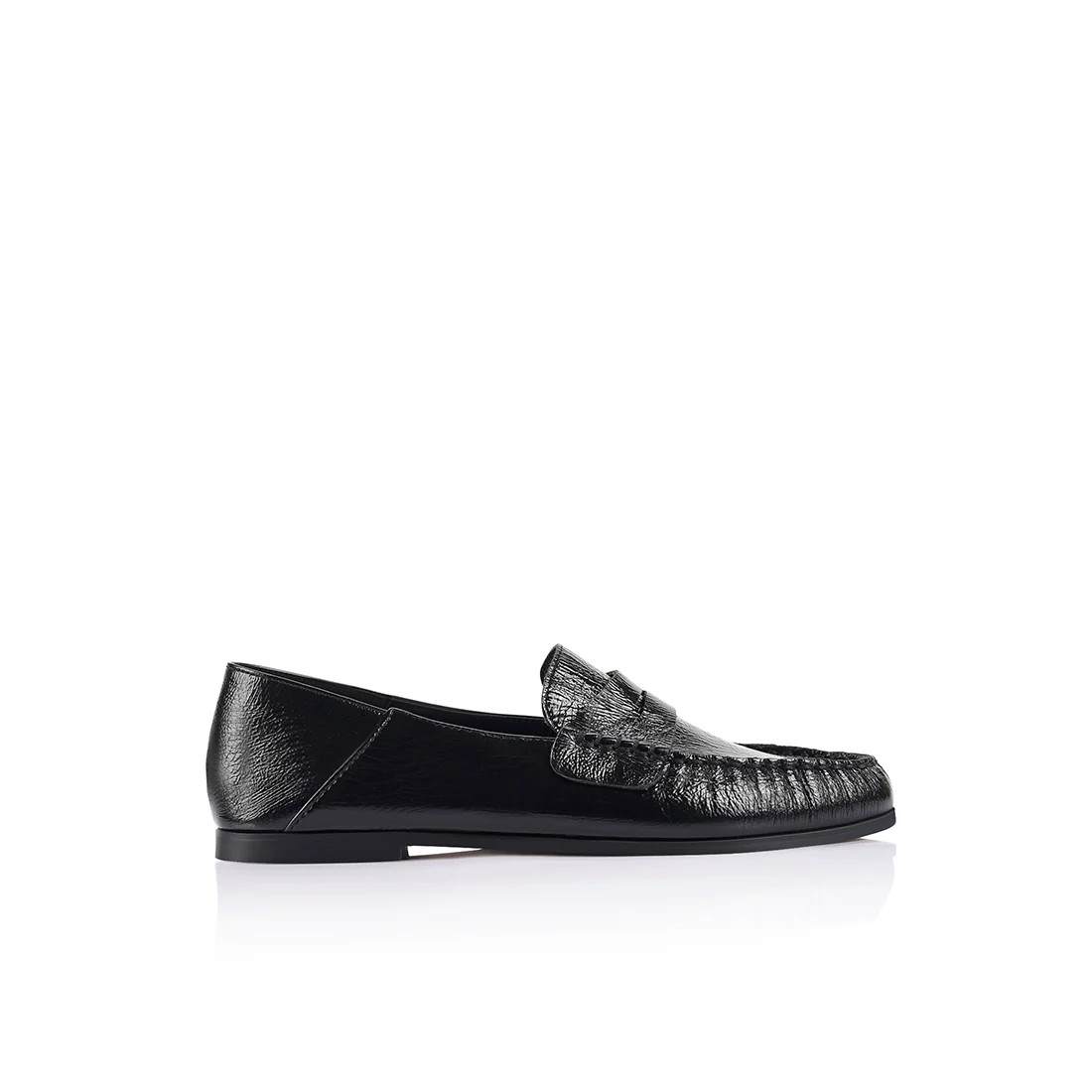 Scottie Ruched Flat Loafer Black Leather | Lana Wilkinson