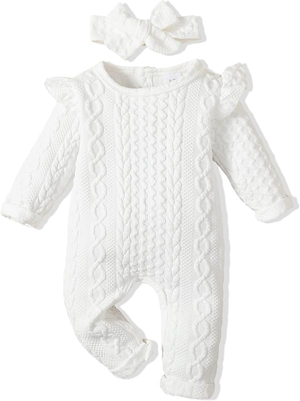 Renotemy Newborn Infant Baby Girl Clothes Cotton Linen Rompers Solid Ruffle Jumpsuits Infant Baby Cl | Amazon (US)