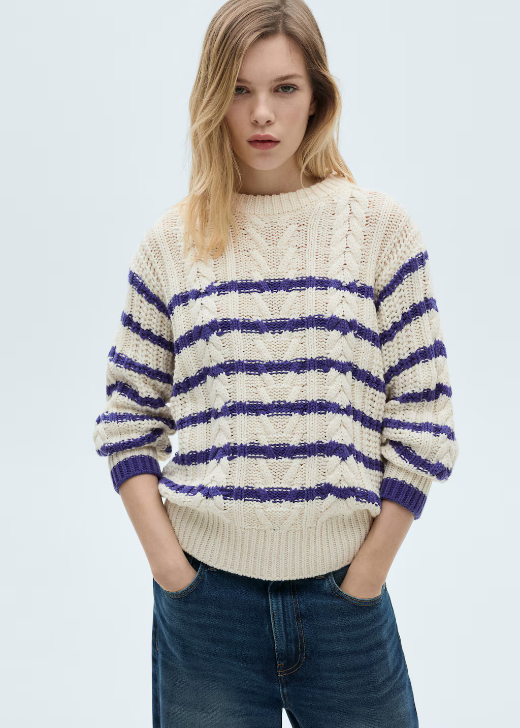 Striped braided sweater - Women | MANGO USA | Mango (US/MX/AU)