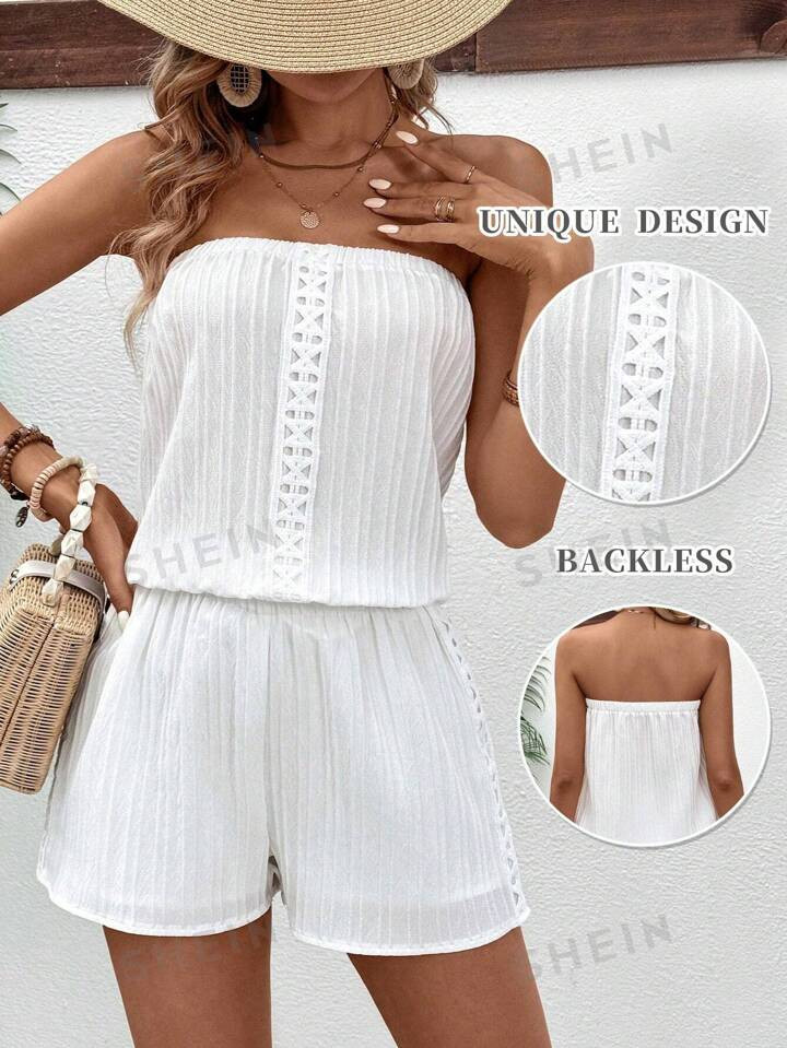 SHEIN VCAY Women Fashionable Solid Color Strapless Crop Top And Shorts Set | SHEIN USA | SHEIN