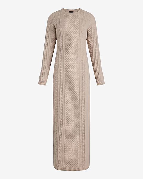Cable Knit Crew Neck Long Sleeve Maxi Sweater Dress | Express
