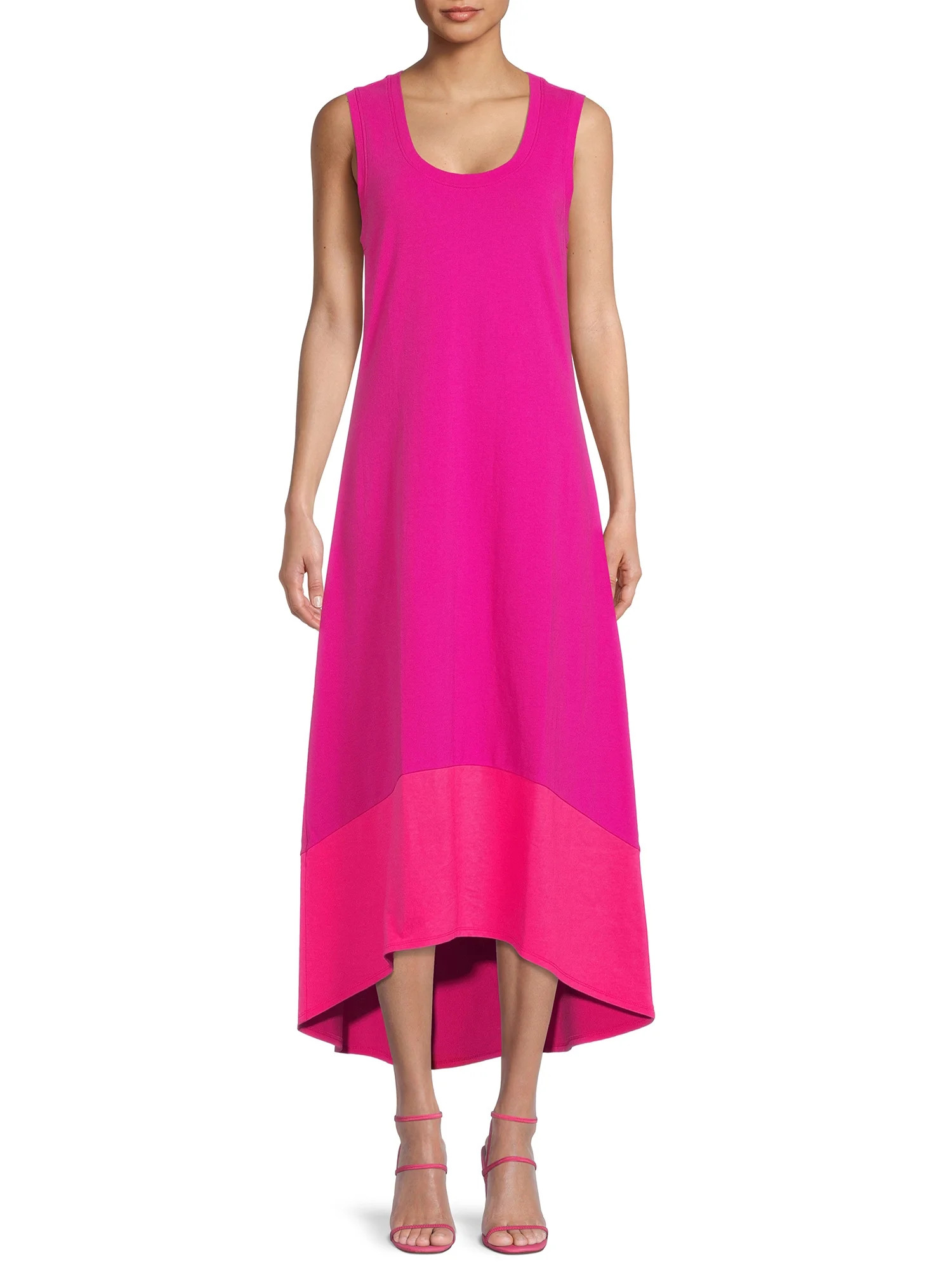 Time and Tru Women’s Pique Knit Dress with High Low Hem | Walmart (US)