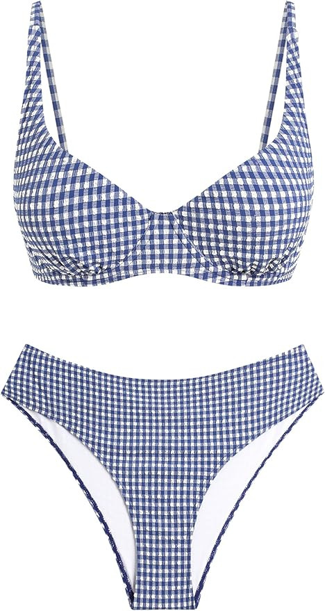 ZAFUL Womens Gingham Bikini Sets High Waisted Underwire Swimsuits Full Coverage Two Piece Swimwea... | Amazon (US)