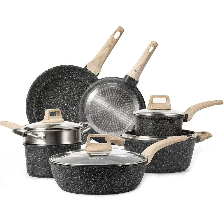 Carote Nonstick Pots and Pans Set, 11 Pcs Granite Stone Kitchen Cookware Sets (Black) | Walmart (US)