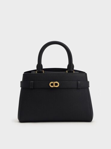 Aubrielle Metallic-Accent Belted Bag
 - Black | Charles & Keith UK