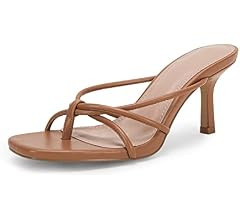 LAICIGO Women’s Square Open Toe Flip Flops Stiletto Heels Strappy Thong Slide on Slingback Mule... | Amazon (US)