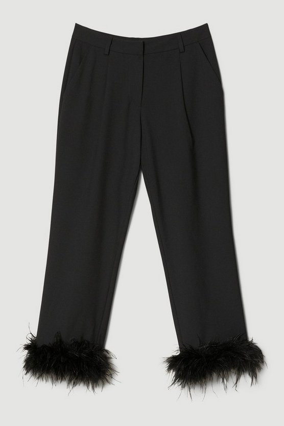 Feather Hem Tailored Slim Leg Trouser | Karen Millen UK + IE + DE + NL