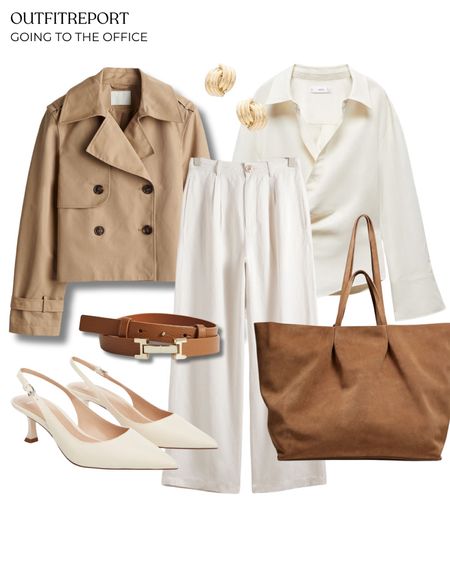 Cropped jacket trench coat white blouse white trousers white sling backs tote handbag 

#LTKstyletip #LTKitbag #LTKshoecrush