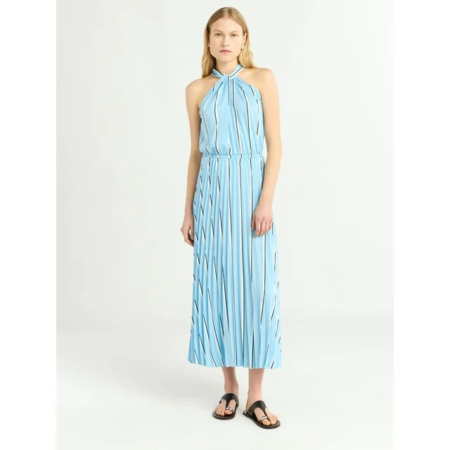 Scoop Women’s and Women's Plus Satin Halter Maxi Dress, Sizes XS-4X | Walmart (US)