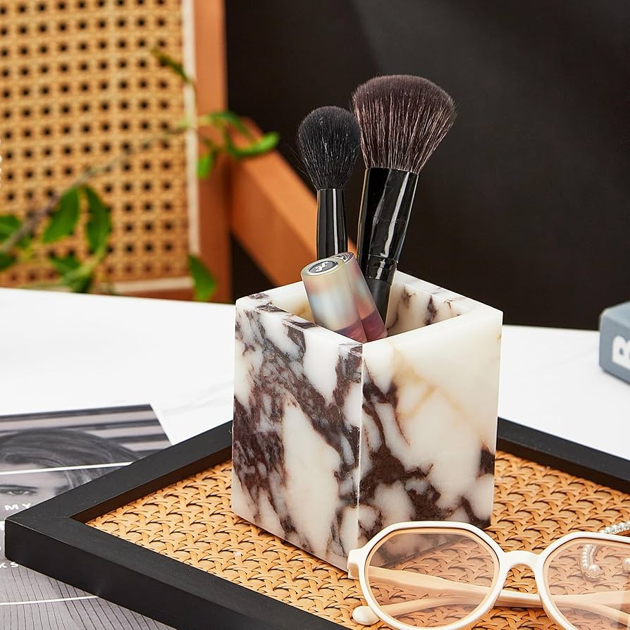 Denique Genuine Calacatta Viola Toothbrush Holders for Bathroom, Natural Marble Makeup Brush Hold... | Amazon (US)