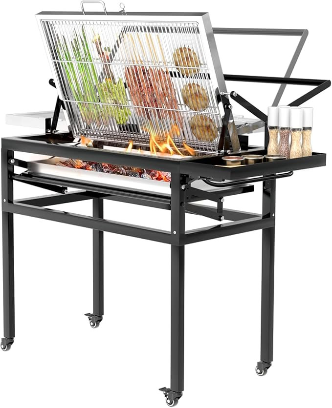 BBQ Charcoal Grill with Cart, Heavy Duty Square Outdoor Detachable Portable Grill, 360° Rotating... | Amazon (US)