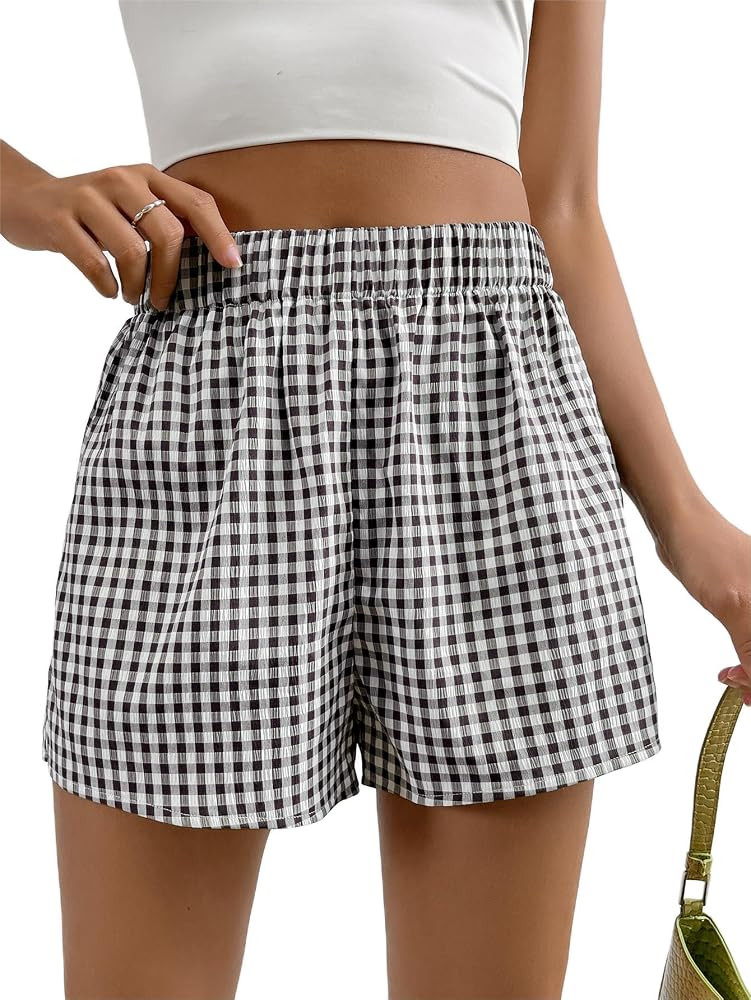 SOLY HUX Women's Y2K Striped Boxer Shorts Elastic High Waisted Straight Leg Workout Gym Shorts | Amazon (US)