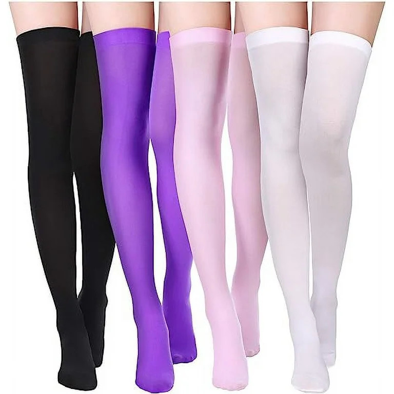 4 Pairs Women's Silk Thigh High Stockings Nylon Socks for Women Halloween Cosplay Costume Party T... | Walmart (US)