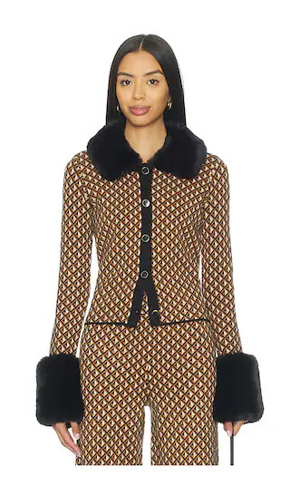 Chateau Cardigan in Carmel Geo Knit With Faux Fur | Revolve Clothing (Global)