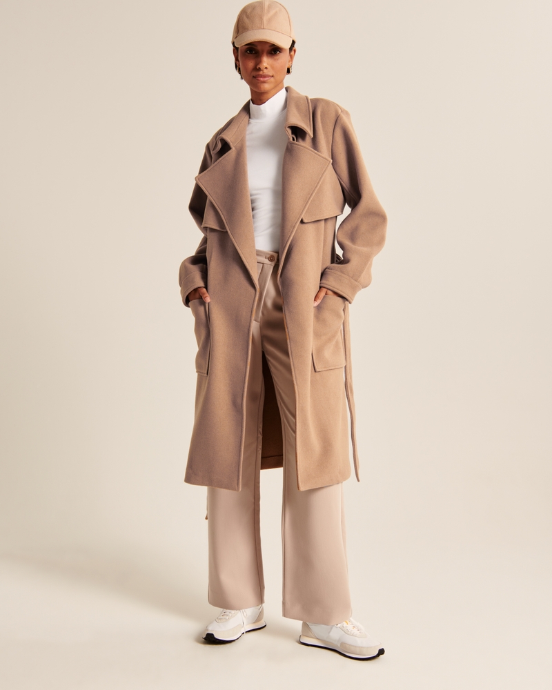 Women's Wool-Blend Trench Coat | Women's | Abercrombie.com | Abercrombie & Fitch (US)