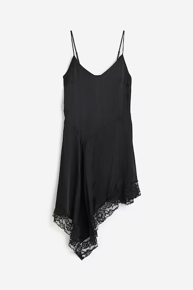 H & M - Satinkleid mit Spitzenbesatz - Schwarz - Damen | H&M (DE, AT, CH, NL, FI)