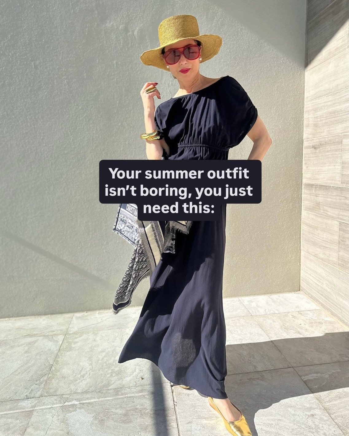Summer doesn’t have to be uncomfortable or boring. Navy dress, Dior on my arm, gold on my feet, and a hat because the sun is not about to ruin this face. Little tweaks make you stand a little taller and walk a little slower. Like you have nowhere to be but you look like you’re going somewhere important. Vacay fashion.

#LTKOver40 #LTKSeasonal #LTKootd