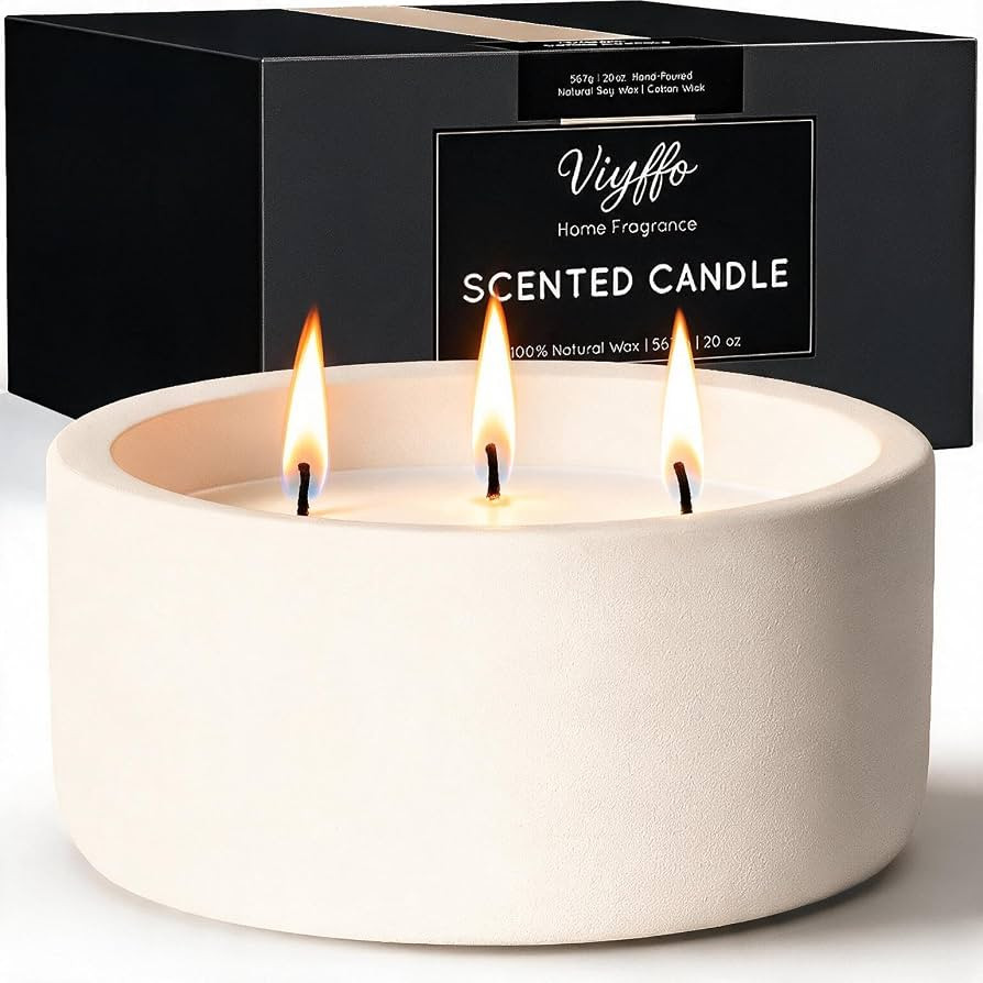 Viyffo 20oz Large Scented Candle \u2013 Vanilla Dreamscape, 3 Wick Non Toxic Soy Candle, Ivory Wh... | Amazon (US)