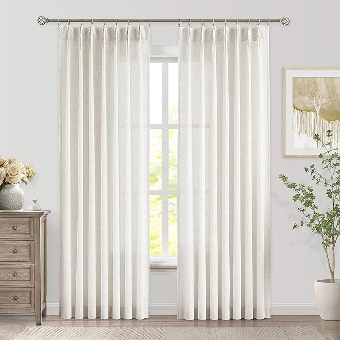 WEST LAKE 102 Inches Long Natural Pinch Pleated Sheer Curtain Panels,Light Filtering with Privacy... | Amazon (US)