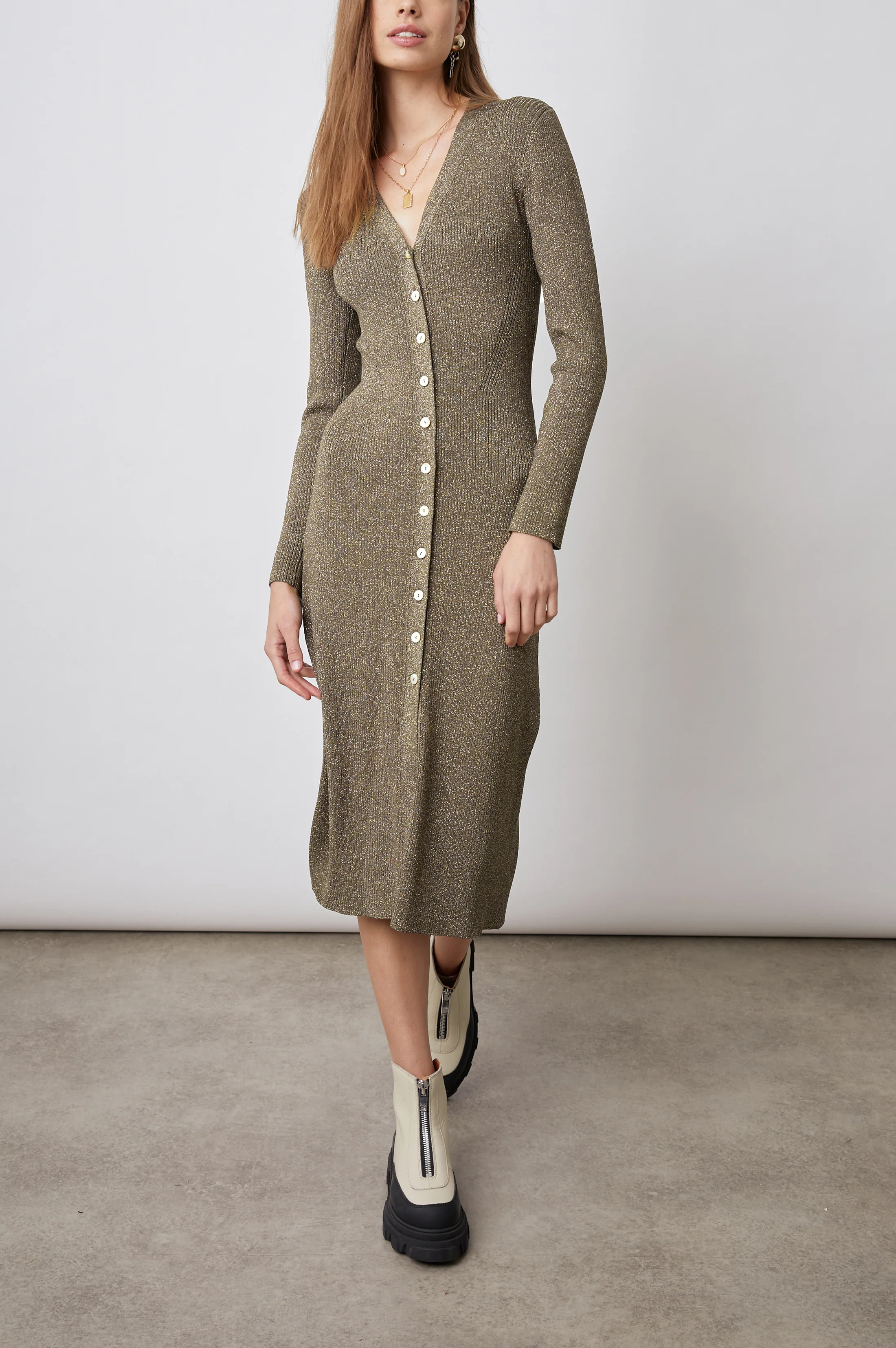 LORRAINE DRESS - GOLD LUREX | Rails